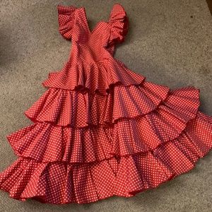 Flamenco Dress - Red with White Polka Dots